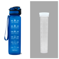 1L Tritan Water Bottle With Time Marker Bounce Cover Motivational Water Bottle Cycling Leakproof Cup For Sports Fitness Bottles (Option: Blue set-1L)